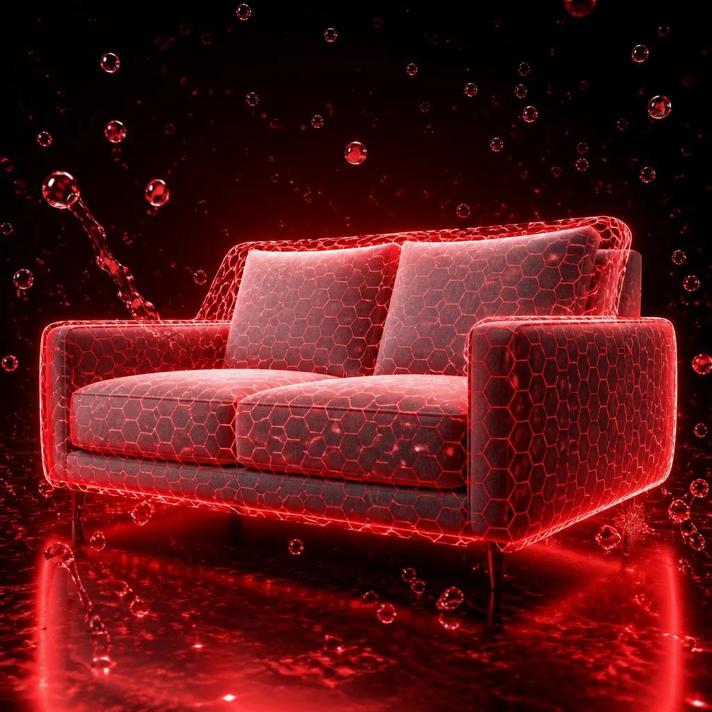 AI nano protection shield enveloping a luxury sofa